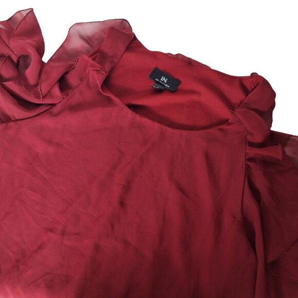 I.N. San Francisco Shift Dress Cold Shoulder Ruffle Sleeve Burgundy Large - Picture 1 of 7